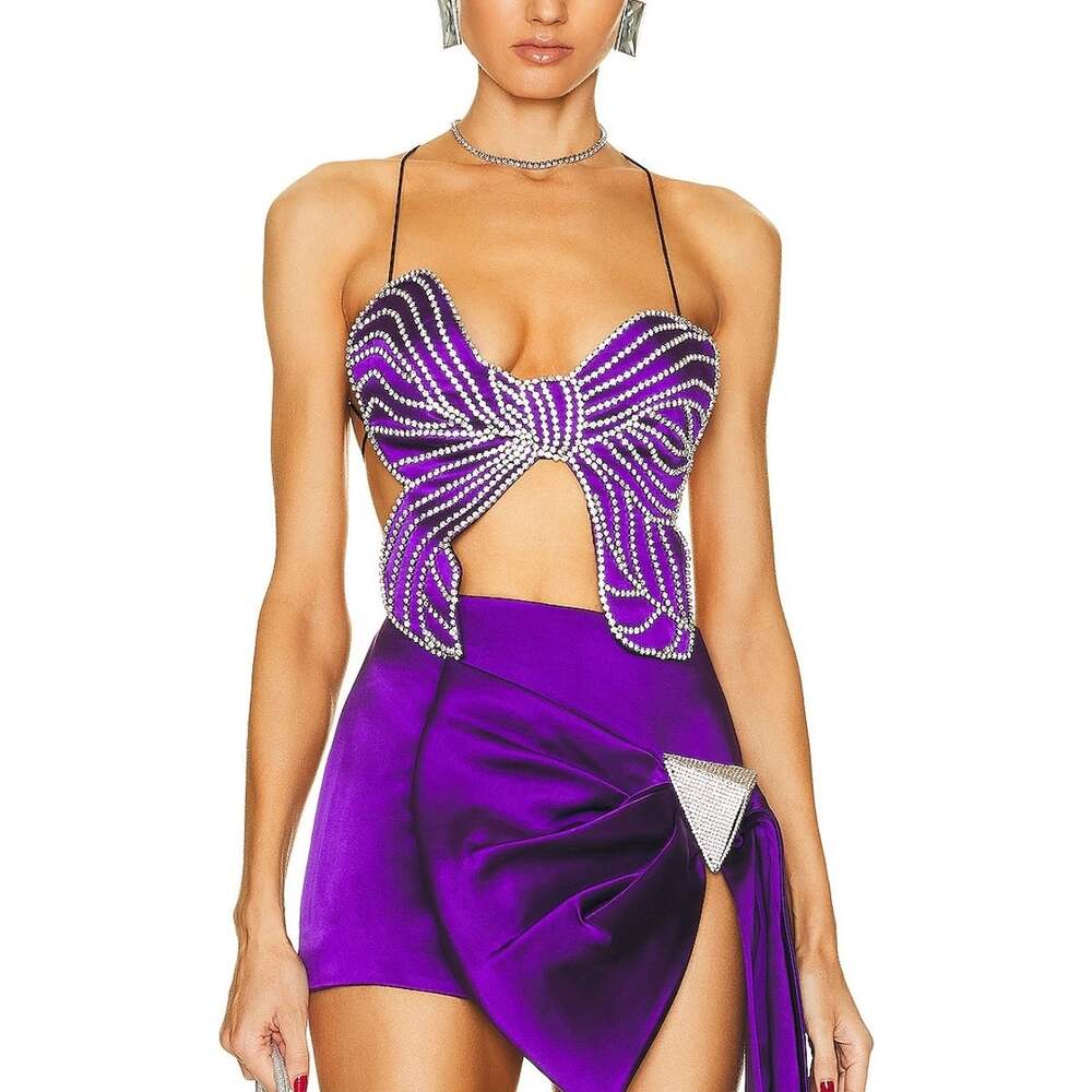 Area Embellished Purple Crystal Bow Top Size XS